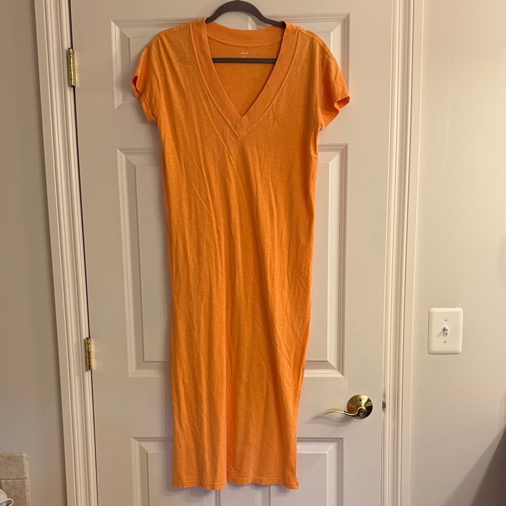 aerie Orange V-Neck Short Sleeve Maxi Dress